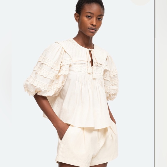 Sea New York Everleigh Eyelet Puff Sleeve top cream -size small - Picture 4 of 4